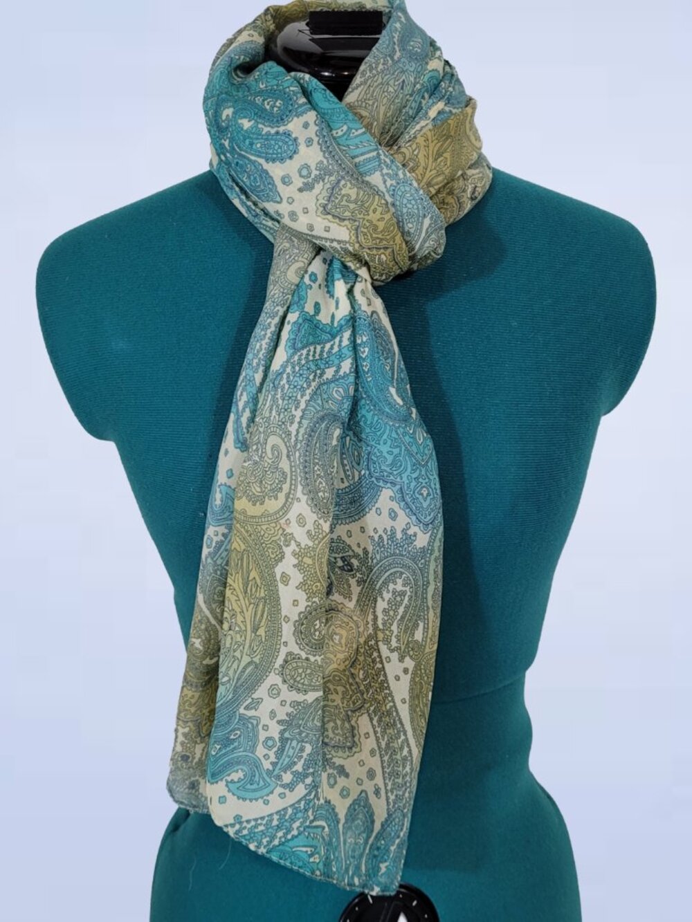 Chiara B. Ambra Soft Paisley Scarf Wrap in Turquoise Green & Cream